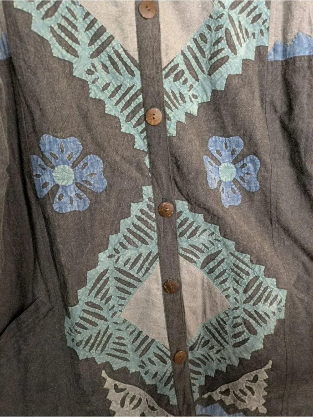 Parsley & Sage WOW Sz Large Cut-Away Padded Floral Art-to-Wear Button Jacket